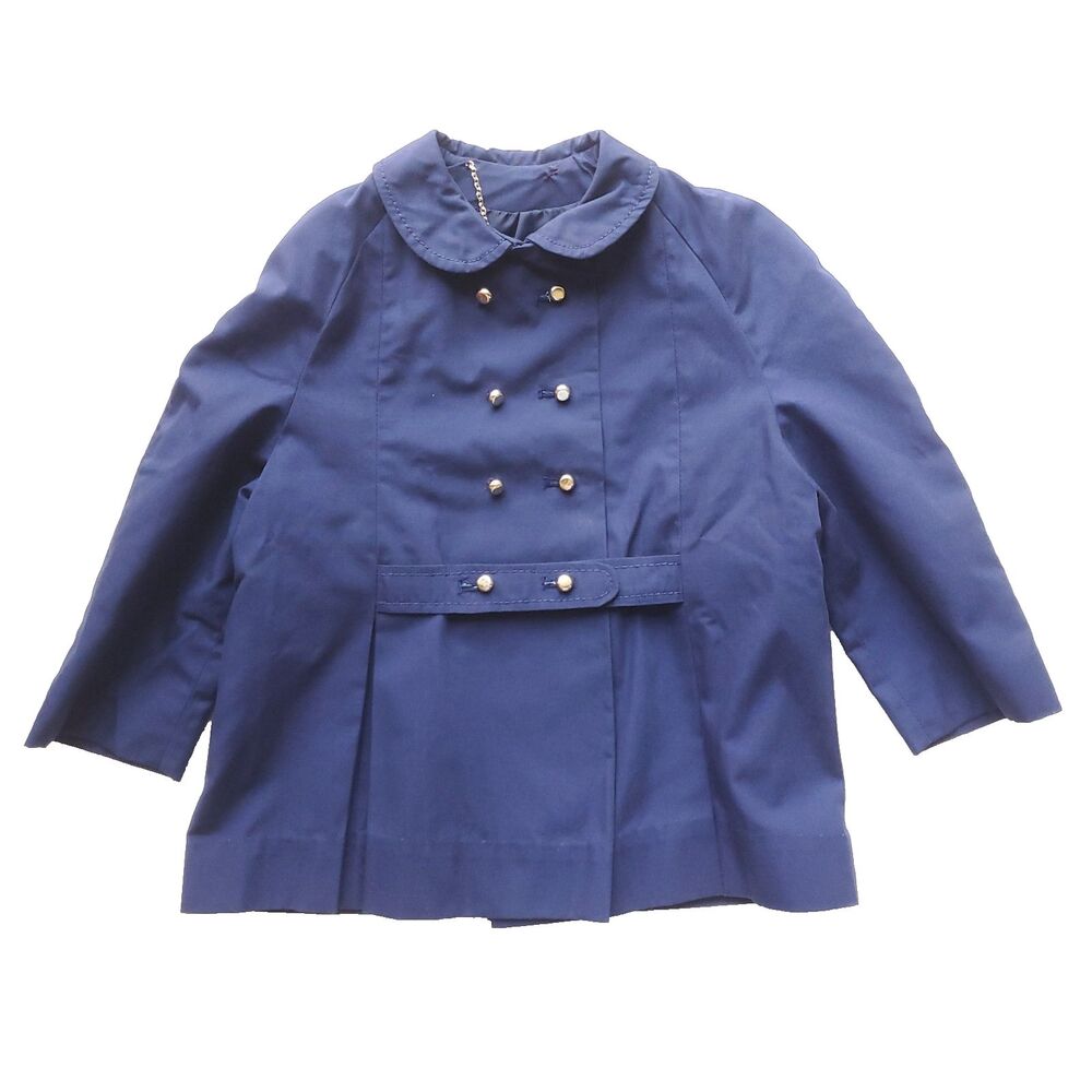 VTG Toddler Boys Double Breasted Lightweight Coat Blue EU 98 3T Diolen Cotton
